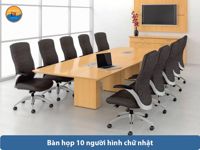 Bàn họp 10 người hình chữ nhật thoải mái