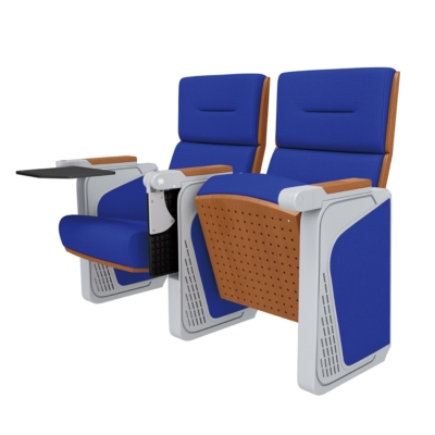 Ghế hội trường cao cấp khung thép mạ sơn tĩnh điện, tay vịn ốp gỗ tự nhiên kèm bàn viết