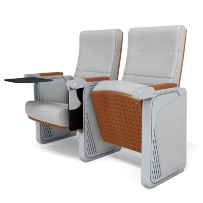 Ghế hội trường cao cấp khung thép mạ sơn tĩnh điện, tay vịn ốp gỗ tự nhiên kèm bàn viết