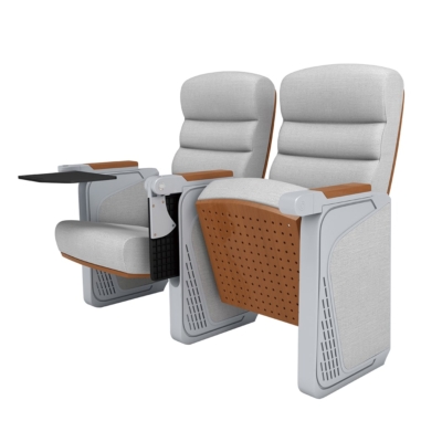 Ghế hội trường cao cấp khung thép mạ sơn tĩnh điện, tay vịn ốp gỗ tự nhiên kèm bàn viết