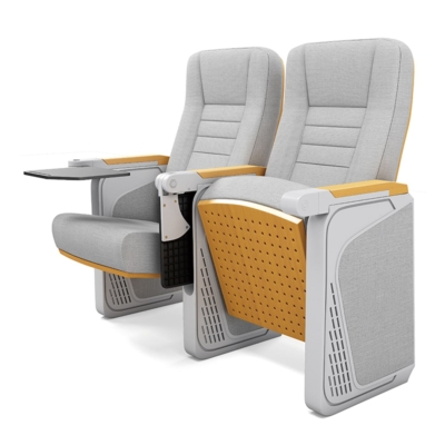 Ghế hội trường cao cấp khung thép mạ sơn tĩnh điện, tay vịn ốp gỗ tự nhiên kèm bàn viết