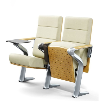 Ghế hội trường cao cấp, ốp gỗ lưng và đệm ngồi, bọc nỉ kèm bàn viết