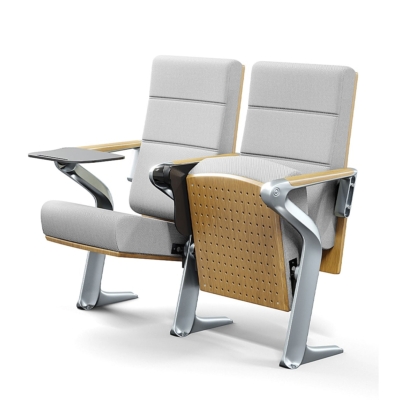 Ghế hội trường cao cấp, ốp gỗ lưng và đệm ngồi, bọc nỉ kèm bàn viết