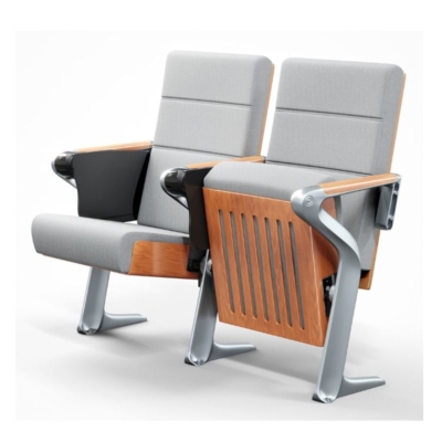 Ghế hội trường cao cấp, ốp gỗ lưng và đệm ngồi, bọc nỉ kèm bàn viết