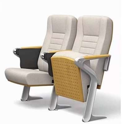 Ghế hội trường cao cấp, ốp gỗ lưng và đệm ngồi, bọc nỉ kèm bàn viết