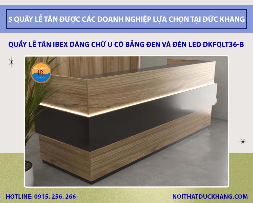 Quầy lễ tân Ibex dáng chữ U có bảng đen và đèn LED DKFQLT36-B Quầy lễ tân Ibex dáng chữ U có bảng đen và đèn LED DKFQLT36-B