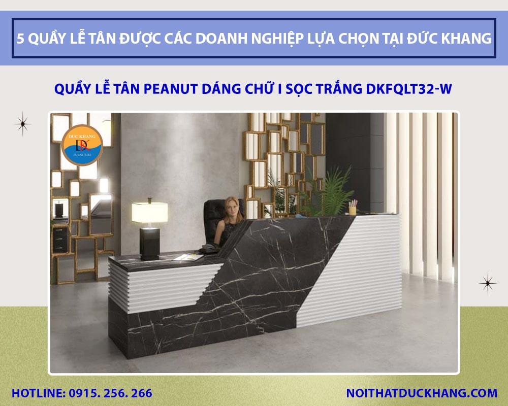 Quầy lễ tân Peanut dáng chữ I sọc trắng DKFQLT32-W Quầy lễ tân Peanut dáng chữ I sọc trắng DKFQLT32-W