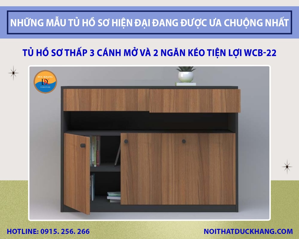 Tủ hồ sơ thấp 3 cánh mở và 2 ngăn kéo tiện lợi WCB-22 Tủ hồ sơ thấp 3 cánh mở và 2 ngăn kéo tiện lợi WCB-22