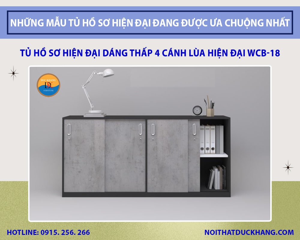 Tủ hồ sơ hiện đại dáng thấp 4 cánh lùa hiện đại, tiện lợi WCB-18 Tủ hồ sơ hiện đại dáng thấp 4 cánh lùa hiện đại, tiện lợi WCB-18