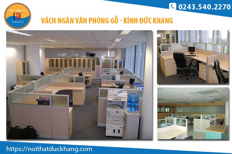 Vách ngăn văn phòng chất liệu khung nhôm gỗ + kính: Khoảng 800.000 – 1.000.000/m2