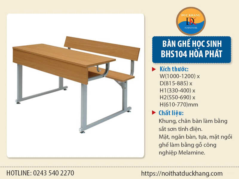 Bàn ghế học sinh Hòa Phát BHS104 liền ghế tiện lợi