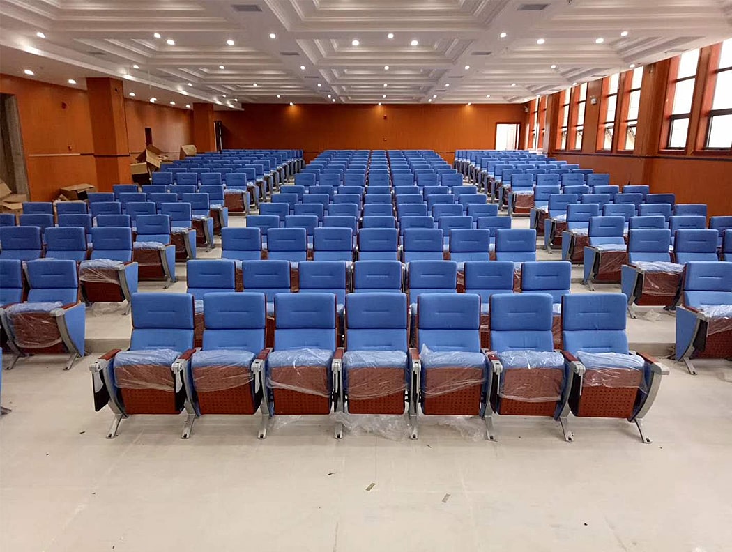 Ghế hội trường có bàn viết, chân nhôm đúc bám sàn, ốp gỗ lưng và đệm ngồi WH8012-7 Ghế hội trường có bàn viết, chân nhôm đúc bám sàn, ốp gỗ lưng và đệm ngồi WH8012-7