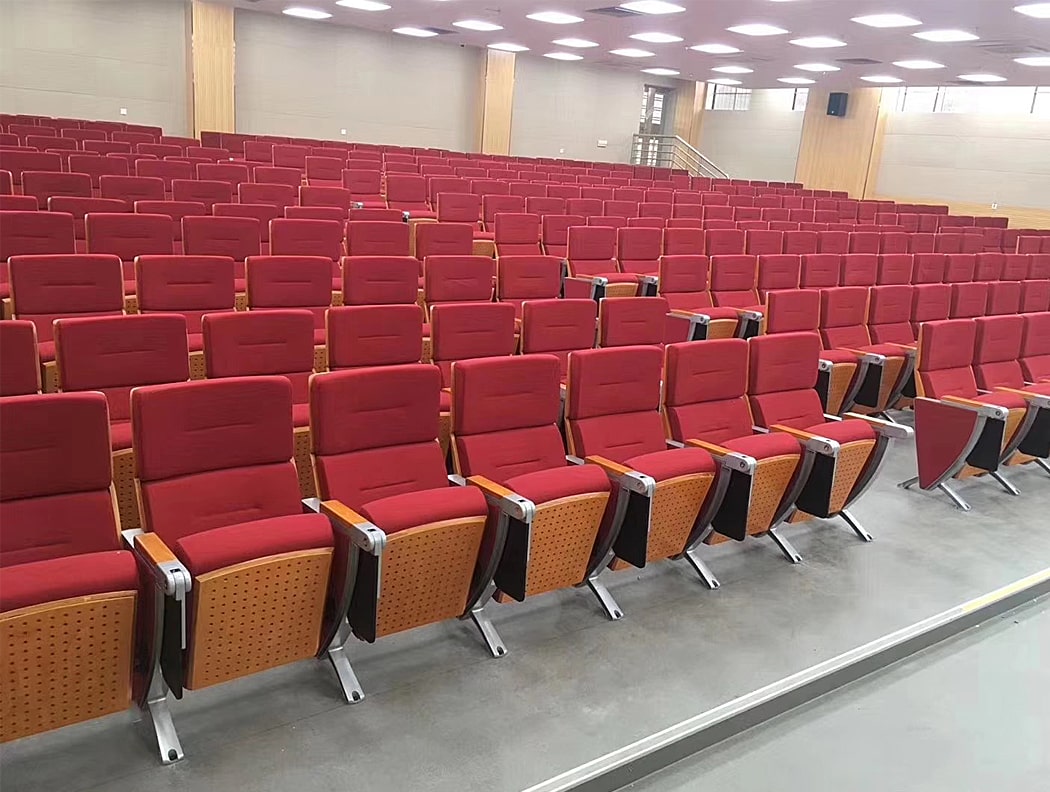 Ghế hội trường có bàn viết, chân nhôm đúc bám sàn, ốp gỗ lưng và đệm ngồi WH8012-7 Ghế hội trường có bàn viết, chân nhôm đúc bám sàn, ốp gỗ lưng và đệm ngồi WH8012-7
