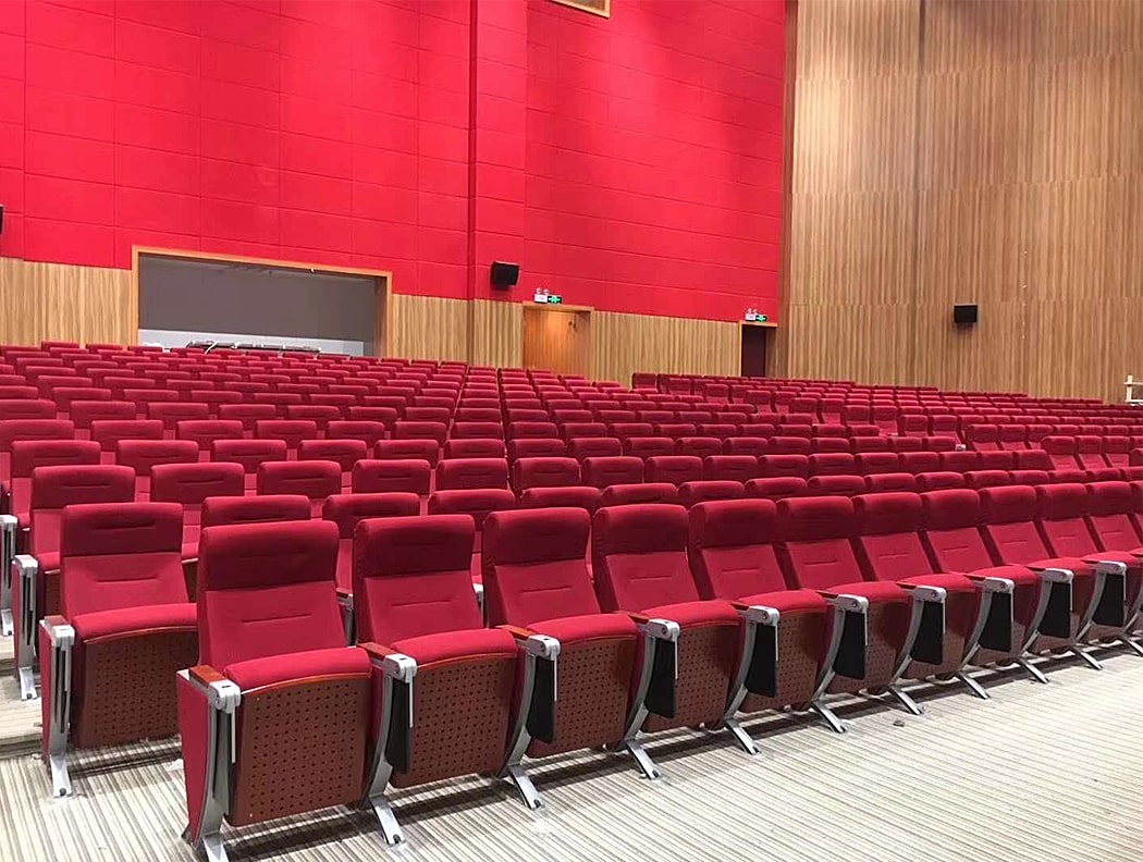 Ghế hội trường có bàn viết, chân nhôm đúc bám sàn, ốp gỗ lưng và đệm ngồi WH8012-7 Ghế hội trường có bàn viết, chân nhôm đúc bám sàn, ốp gỗ lưng và đệm ngồi WH8012-7