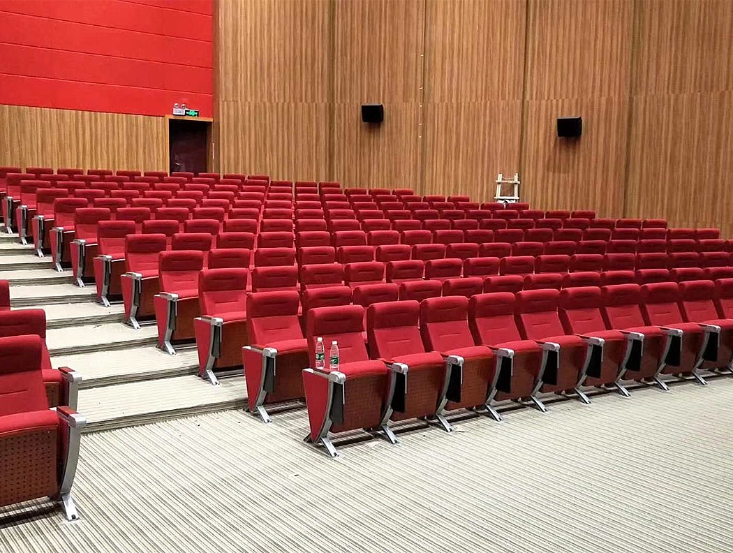 Ghế hội trường có bàn viết, chân nhôm đúc bám sàn, ốp gỗ lưng và đệm ngồi WH8012-7 Ghế hội trường có bàn viết, chân nhôm đúc bám sàn, ốp gỗ lưng và đệm ngồi WH8012-7