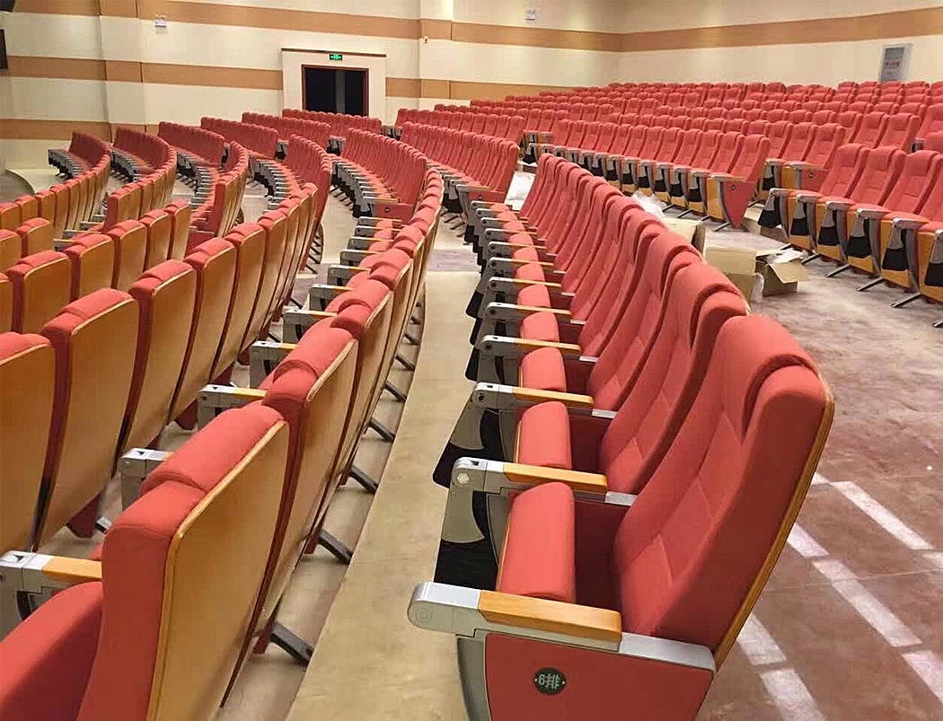 Ghế hội trường nhập khẩu có bàn viết, tay vịn ốp gỗ, khung nhôm đúc, đệm mút bọc nỉ đỏ WH8012-6 Ghế hội trường nhập khẩu có bàn viết, tay vịn ốp gỗ, khung nhôm đúc, đệm mút bọc nỉ đỏ WH8012-6