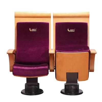 Ghế hội trường khung gỗ, đệm mút đúc lạnh bọc nỉ, chân trụ bám sàn