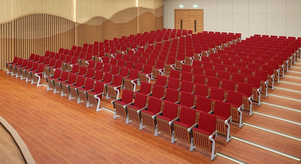 Ghế hội trường nhôm đúc kiểu chữ Z, ốp gỗ lưng và đệm ngồi kèm bàn viết WH8026 Ghế hội trường nhôm đúc kiểu chữ Z, ốp gỗ lưng và đệm ngồi kèm bàn viết WH8026