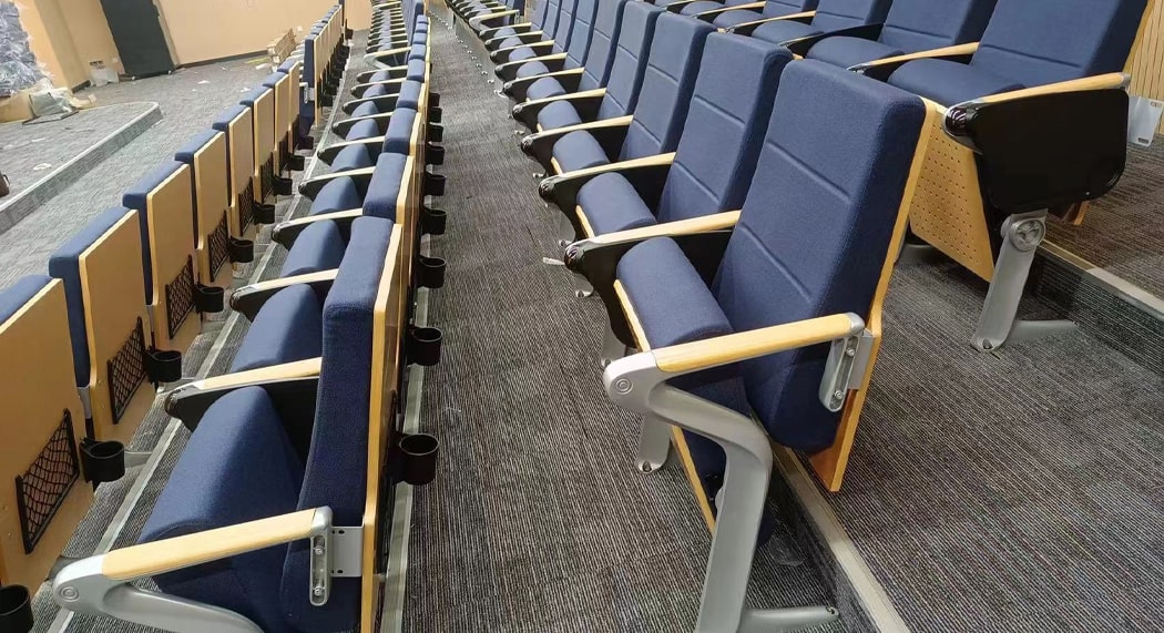 Ghế hội trường nhôm đúc chữ Z kèm bàn viết, bọc nỉ vàng, tay ốp gỗ WH8026-1 Ghế hội trường nhôm đúc chữ Z kèm bàn viết, bọc nỉ vàng, tay ốp gỗ WH8026-1