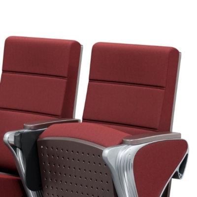 Ghế hội trường nhập khẩu chân nhôm đúc kiểu dáng chữ Z độc đáo, tay vịn ốp gỗ kèm bàn viết