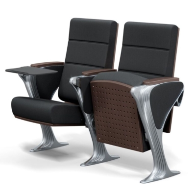 Ghế hội trường nhập khẩu chân nhôm đúc kiểu dáng chữ Z độc đáo, tay vịn ốp gỗ kèm bàn viết