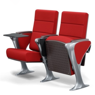 Ghế hội trường nhập khẩu chân nhôm đúc kiểu dáng chữ Z độc đáo, tay vịn ốp gỗ kèm bàn viết