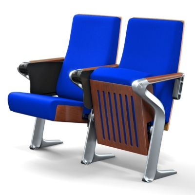 Ghế hội trường nhập khẩu chân nhôm đúc kiểu dáng chữ Z độc đáo, tay vịn ốp gỗ kèm bàn viết