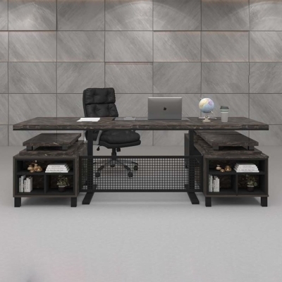 Bàn giám đốc 2m chữ L chân sắt, kèm tủ phụ Axis DKFBGD52