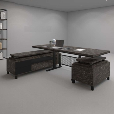 Bàn giám đốc 2m chữ L chân sắt, kèm tủ phụ Axis DKFBGD52