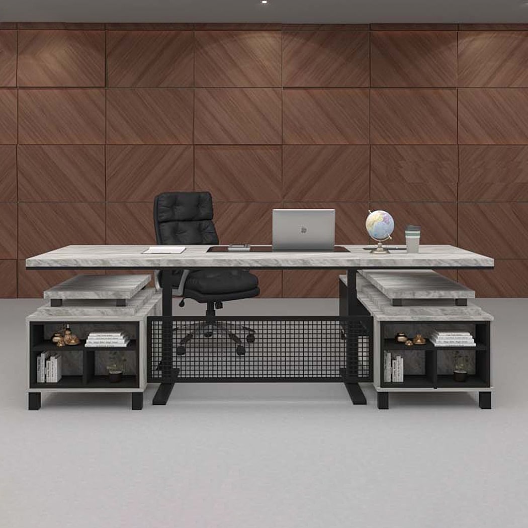 Bàn giám đốc 2m chữ L chân sắt màu xám, kèm tủ phụ Angel DKFBGD51-G Bàn giám đốc 2m chữ L chân sắt màu xám, kèm tủ phụ Angel DKFBGD51-G