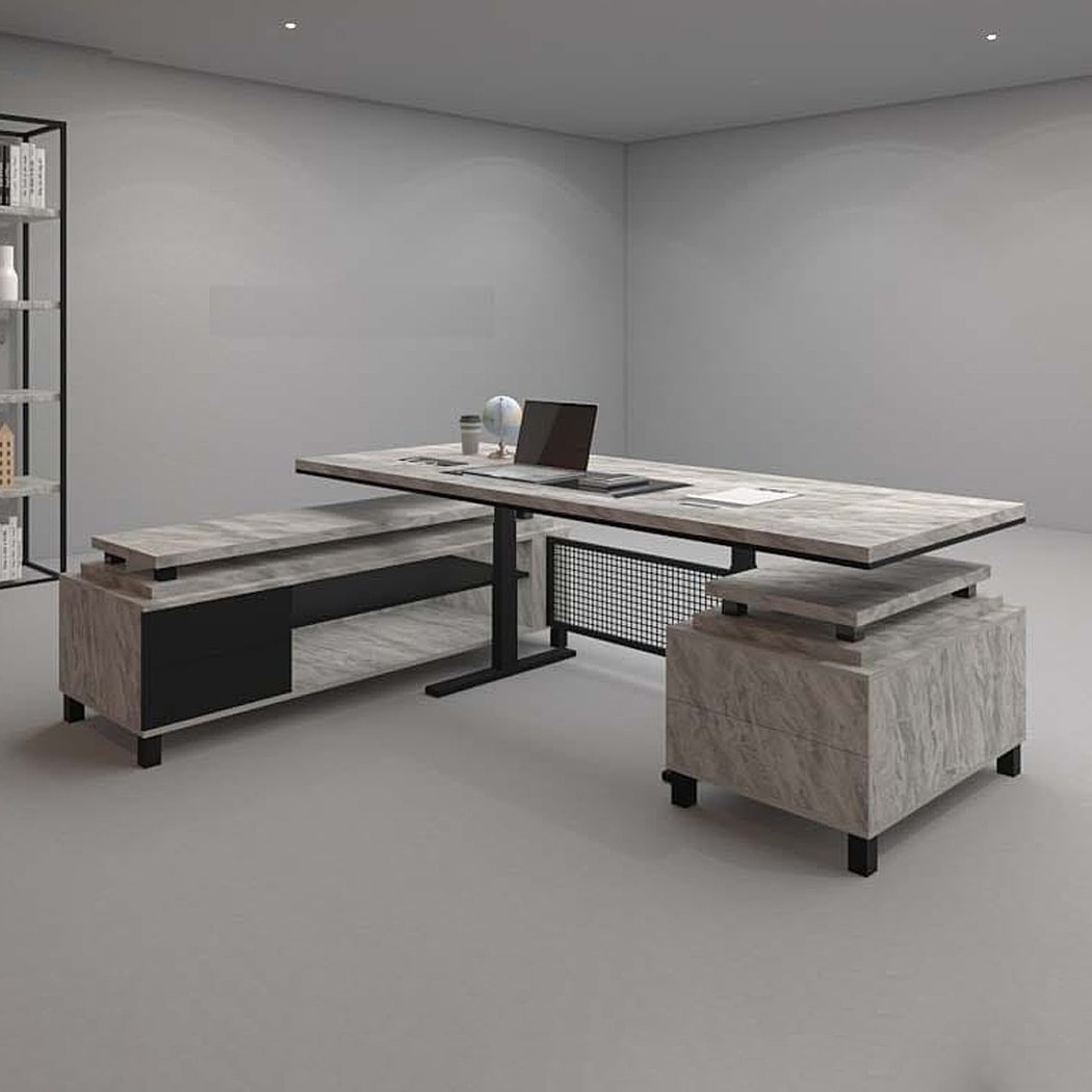 Bàn giám đốc 2m chữ L chân sắt màu xám, kèm tủ phụ Angel DKFBGD51-G Bàn giám đốc 2m chữ L chân sắt màu xám, kèm tủ phụ Angel DKFBGD51-G