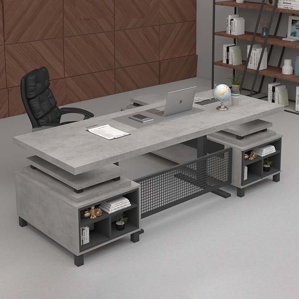 Bàn giám đốc 2m chữ L chân sắt màu xám, kèm tủ phụ Angel DKFBGD51-G Bàn giám đốc 2m chữ L chân sắt màu xám, kèm tủ phụ Angel DKFBGD51-G