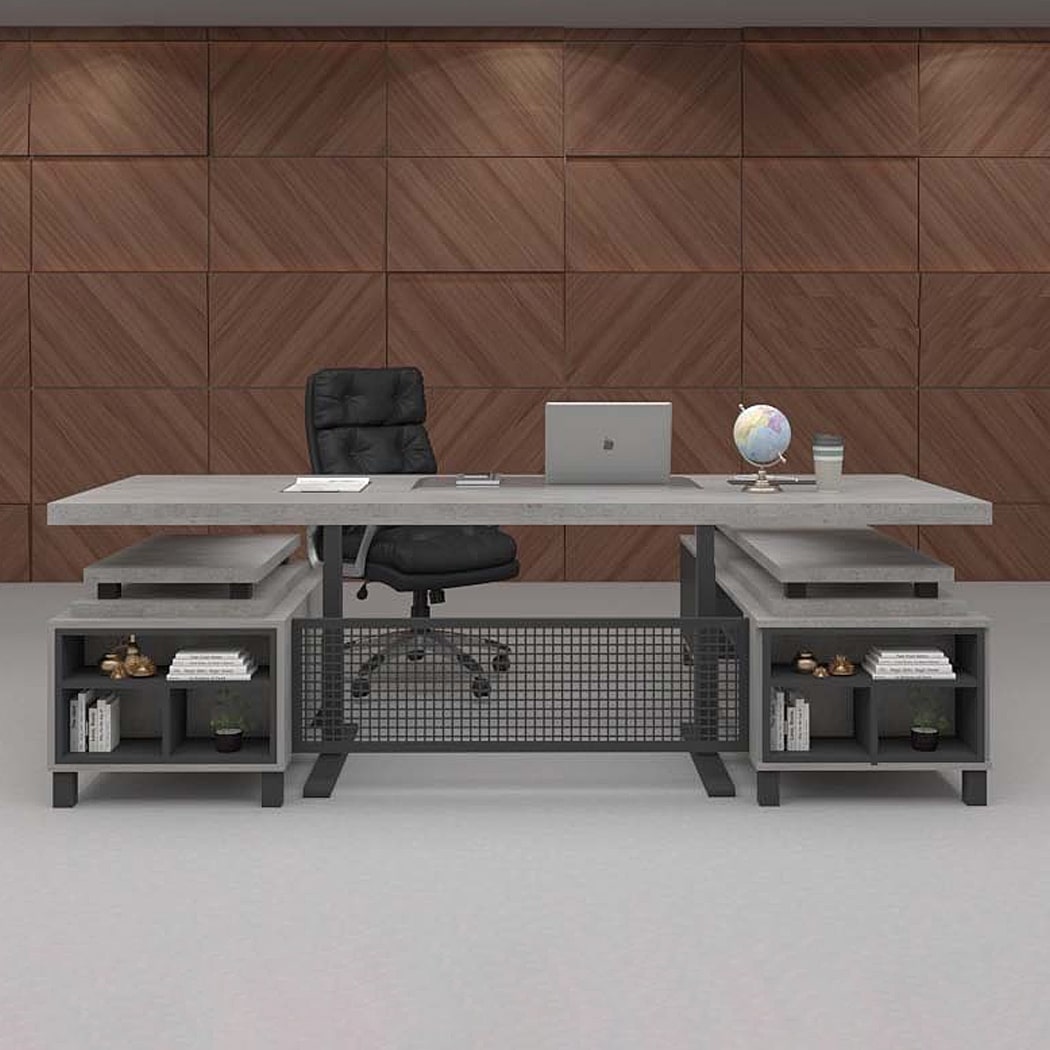 Bàn giám đốc 2m chữ L chân sắt màu xám, kèm tủ phụ Angel DKFBGD51-G Bàn giám đốc 2m chữ L chân sắt màu xám, kèm tủ phụ Angel DKFBGD51-G