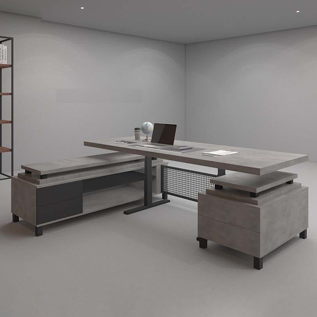Bàn giám đốc 2m chữ L chân sắt màu xám, kèm tủ phụ Angel DKFBGD51-G Bàn giám đốc 2m chữ L chân sắt màu xám, kèm tủ phụ Angel DKFBGD51-G