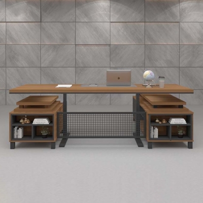 Bàn giám đốc 2m chữ L chân sắt, kèm tủ phụ Axis DKFBGD52