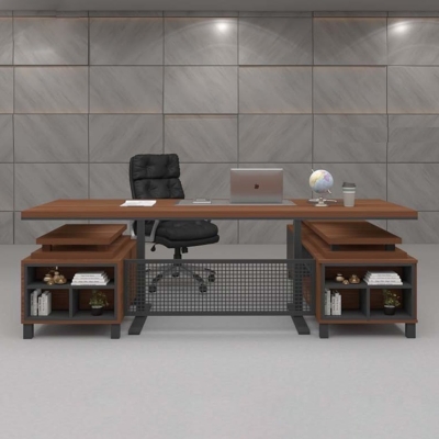 Bàn giám đốc 2m chữ L chân sắt, kèm tủ phụ Axis DKFBGD52