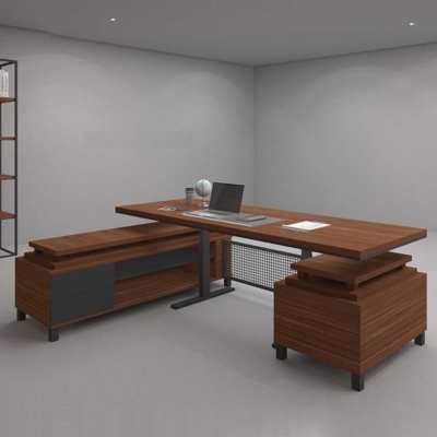 Bàn giám đốc 2m chữ L chân sắt, kèm tủ phụ Axis DKFBGD52