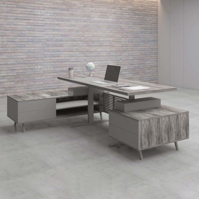 Bàn giám đốc 2m chữ L chân sắt, kèm tủ phụ Axis DKFBGD52