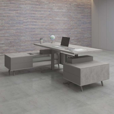 Bàn giám đốc 2m chữ L chân sắt, kèm tủ phụ Axis DKFBGD52