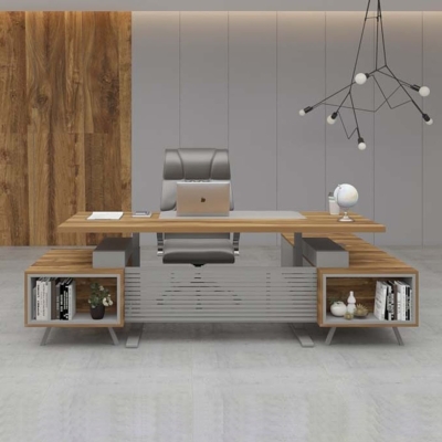 Bàn giám đốc 2m chữ L chân sắt, kèm tủ phụ Axis DKFBGD52