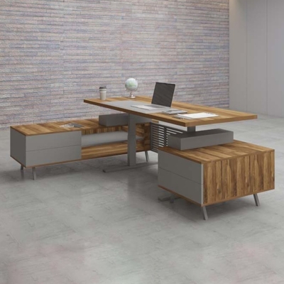 Bàn giám đốc 2m chữ L chân sắt, kèm tủ phụ Axis DKFBGD52