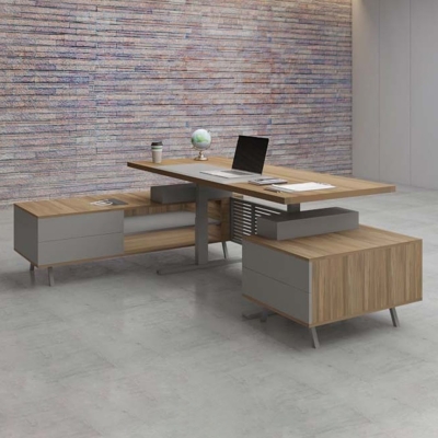 Bàn giám đốc 2m chữ L chân sắt, kèm tủ phụ Axis DKFBGD52