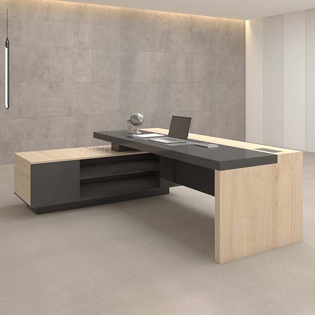 Bàn giám đốc 1m8 dáng chữ L hiện đại, chân gỗ kèm tủ phụ Sigma DKFBGD55-B Bàn giám đốc 1m8 dáng chữ L hiện đại, chân gỗ kèm tủ phụ Sigma DKFBGD55-B