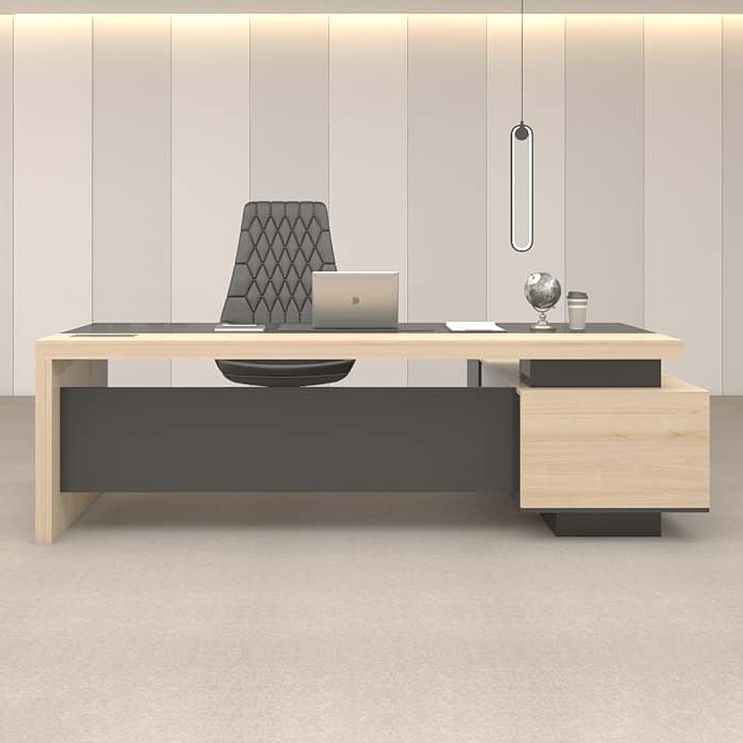 Bàn giám đốc 1m8 dáng chữ L hiện đại, chân gỗ kèm tủ phụ Sigma DKFBGD55-B Bàn giám đốc 1m8 dáng chữ L hiện đại, chân gỗ kèm tủ phụ Sigma DKFBGD55-B