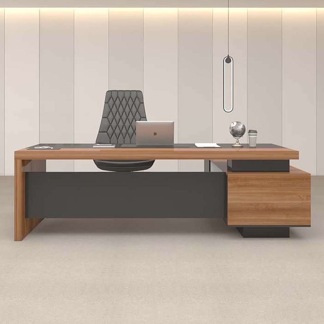 Bàn giám đốc 1m8 dáng chữ L hiện đại, chân gỗ kèm tủ phụ Sigma DKFBGD55-B Bàn giám đốc 1m8 dáng chữ L hiện đại, chân gỗ kèm tủ phụ Sigma DKFBGD55-B