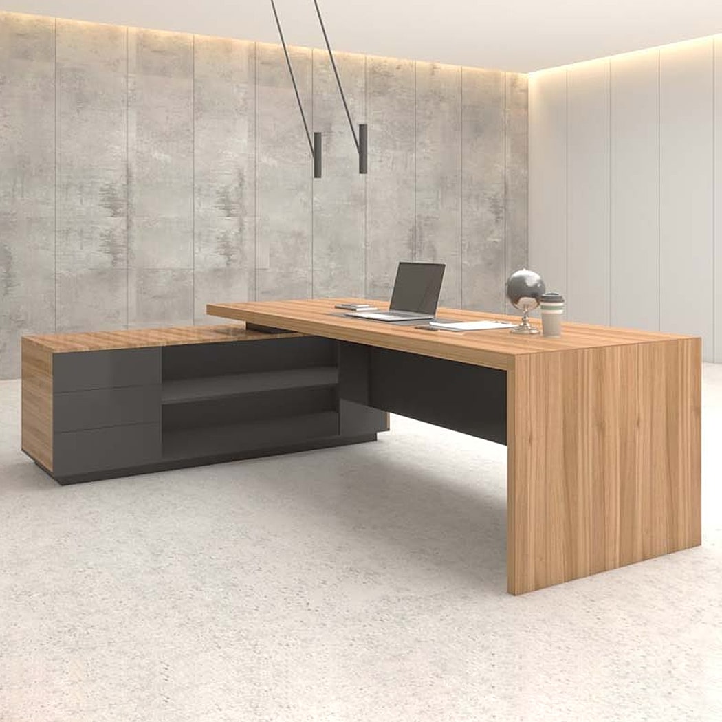 Bàn giám đốc 1m8 dáng chữ L sang trọng, kèm tủ phụ Fuma DKFBGD57-B