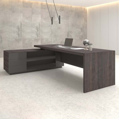 Bàn giám đốc 2m dáng chữ L, chân gỗ kèm tủ phụ Sigma DKFBGD55-B