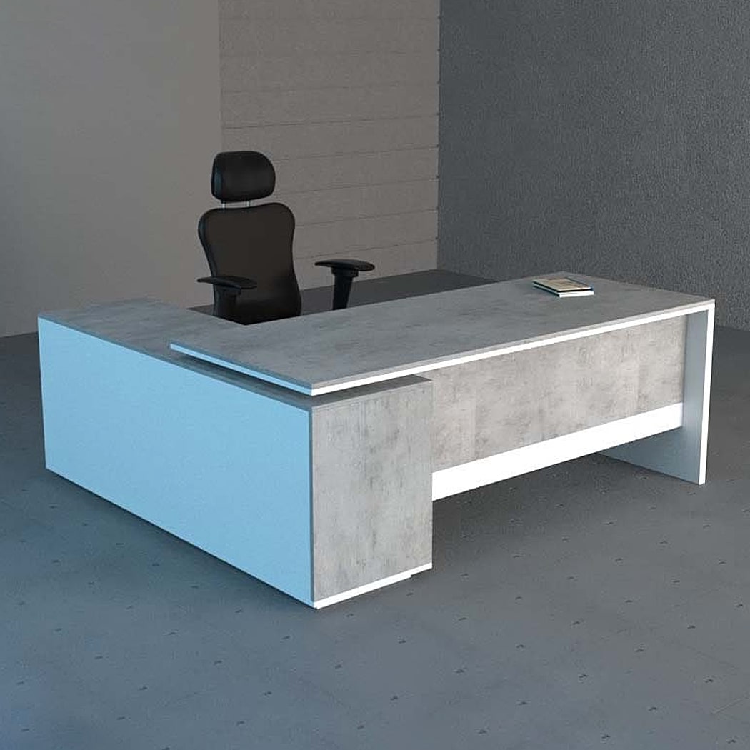 Bàn giám đốc 2m dáng chữ L, kèm tủ phụ hiện đại Spin DKFBGD62-W