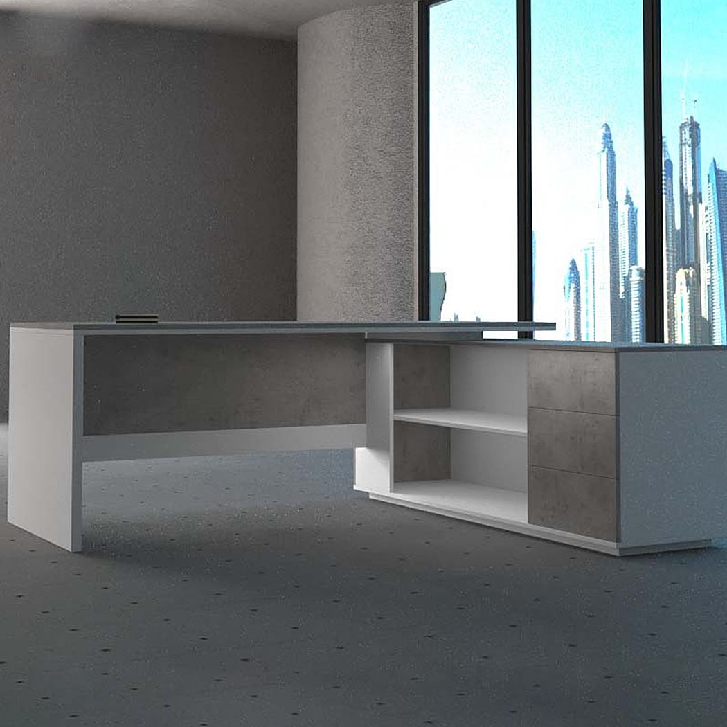 Bàn giám đốc 2m dáng chữ L, kèm tủ phụ hiện đại Spin DKFBGD62-W