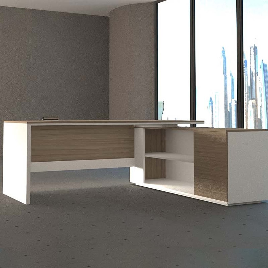 Bàn giám đốc 2m dáng chữ L, kèm tủ phụ hiện đại Spin DKFBGD62-W